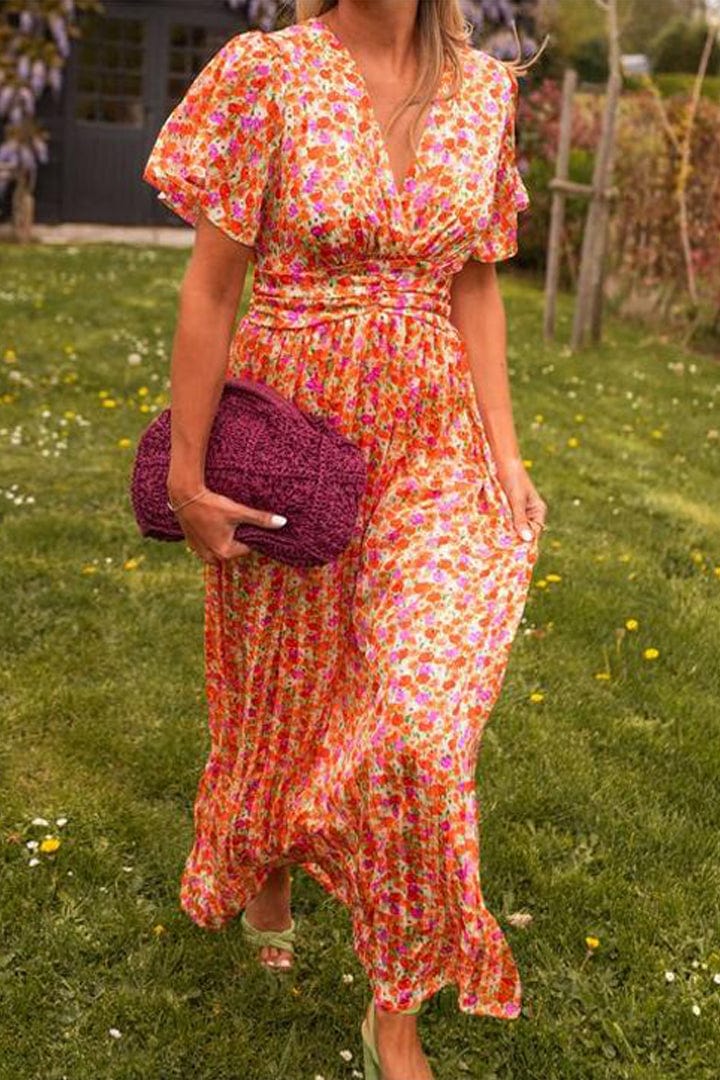 Damen V-Ausschnitt Maxikleid | Blumendruck