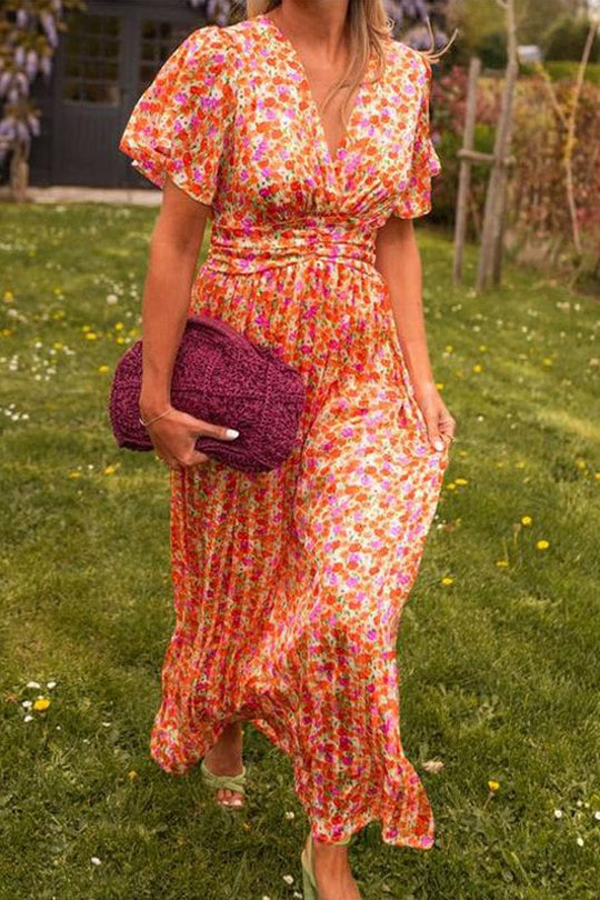 Damen V-Ausschnitt Maxikleid | Blumendruck