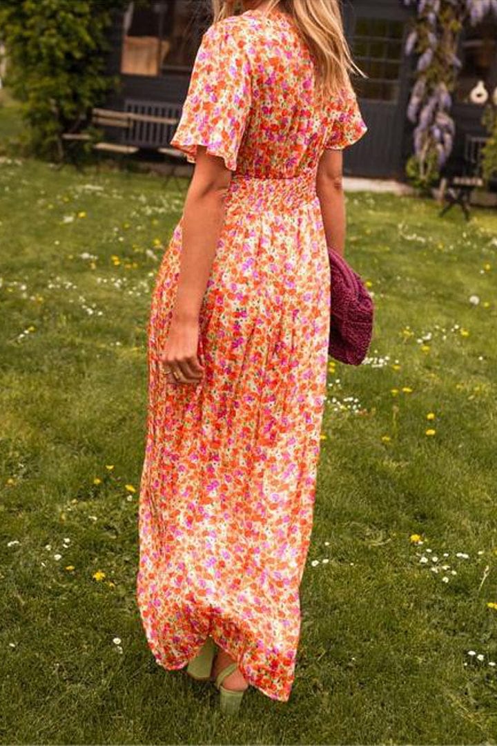 Damen V-Ausschnitt Maxikleid | Blumendruck