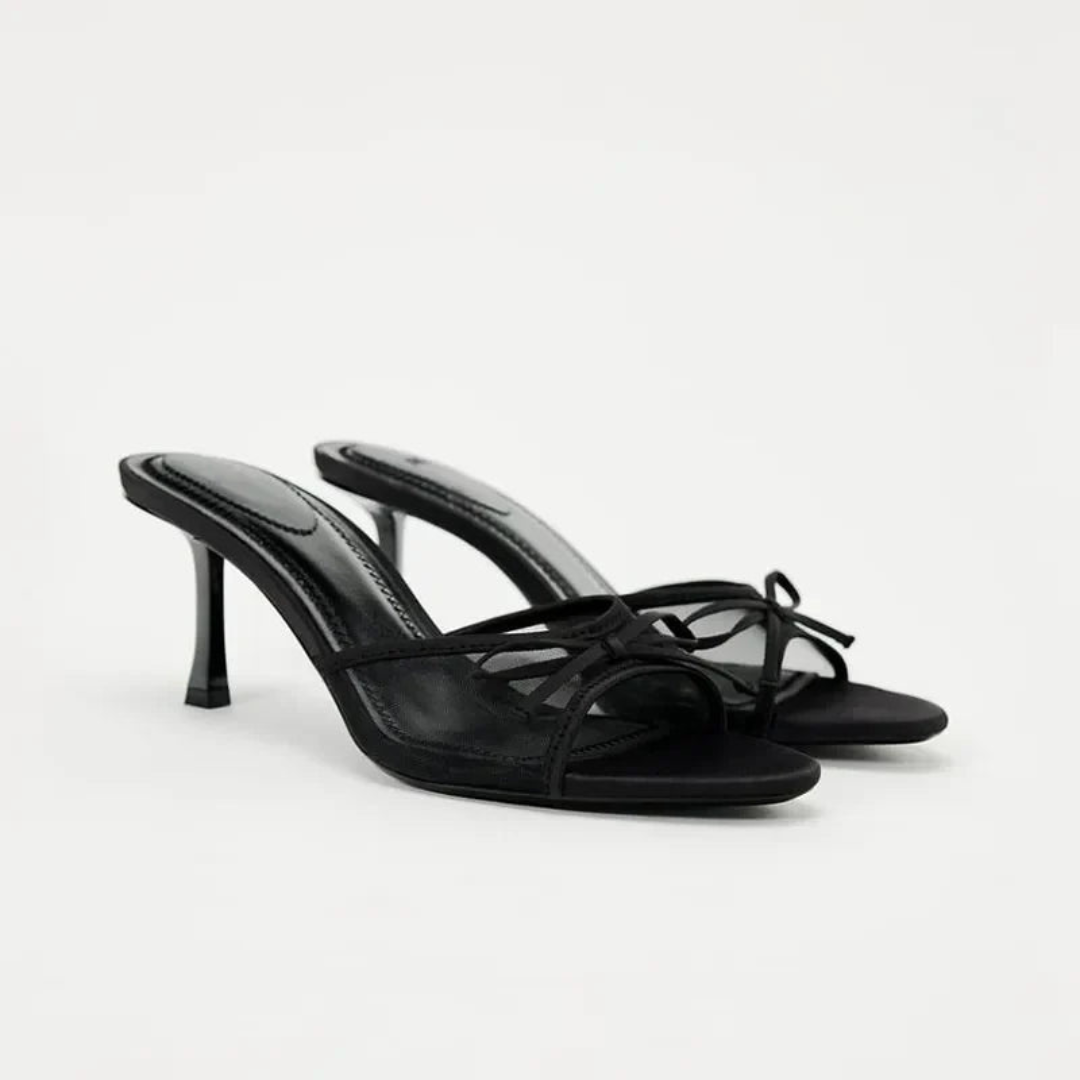 Satin-Sandalen mit Absätzen für Damen | Bogen Einzelheiten