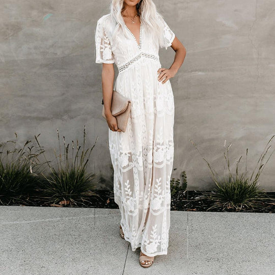 Damen Sommer Spitzenkleid | Maxi