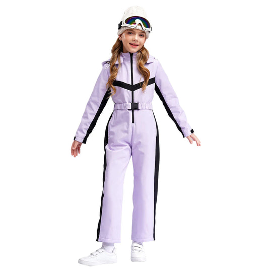 Kinder Skioverall für Mädchen | Einteiler Winteranzug mit Fleecefutter