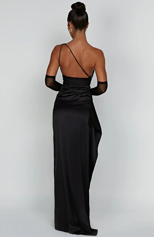 Damen Eine Schulter Satin Kleid | Maxi