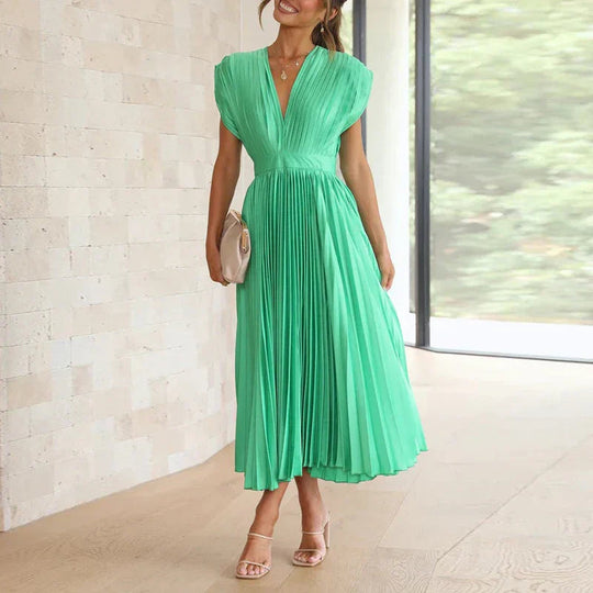Damen V-Ausschnitt Maxikleid | Plissee