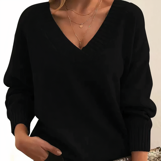 Damen Strickpullover mit V-Ausschnitt | Langärmliges Oberteil für Herbst und Winter