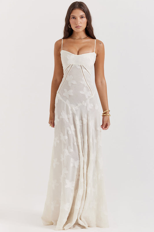 Floral besticktes Damenkleid | Maxi