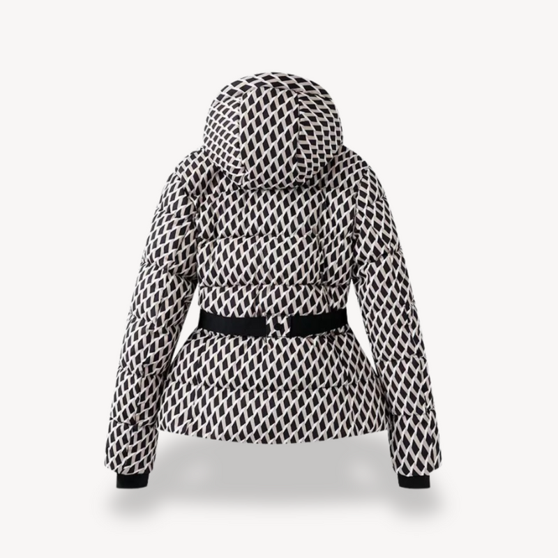 Damen-Pufferjacke mit Gürtel und Kapuze | gesteppt