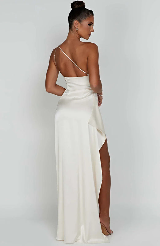 Damen Eine Schulter Satin Kleid | Maxi