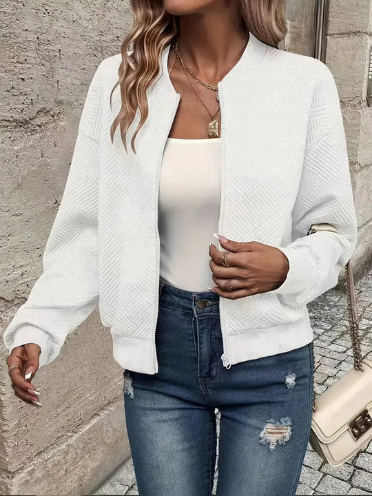 Texturierte Strickjacke mit Reißverschluss für Damen | Gerippter Saum und lange Ärmel