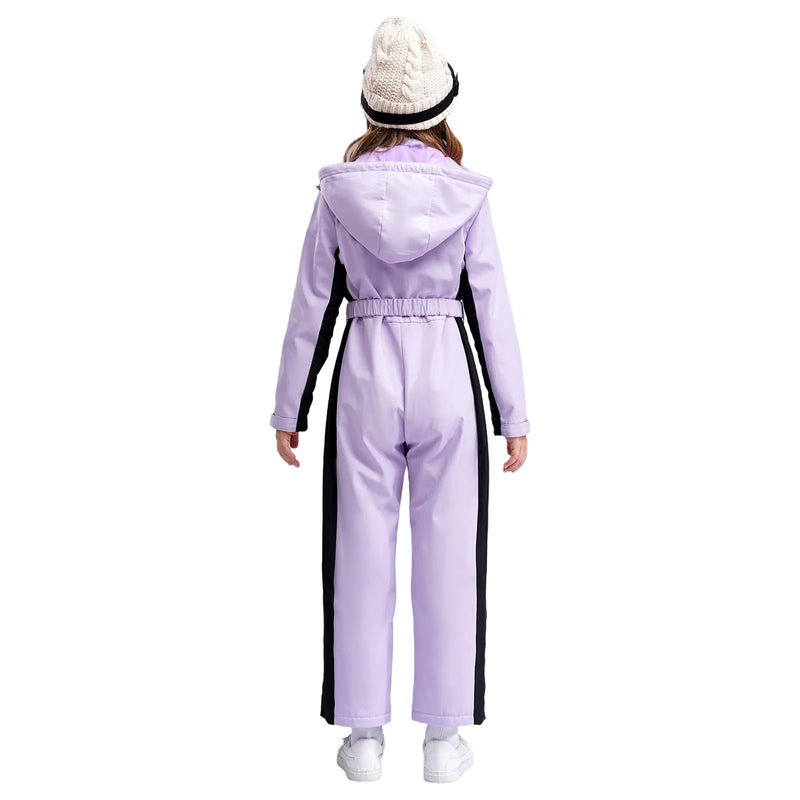 Kinder Skioverall für Mädchen | Einteiler Winteranzug mit Fleecefutter