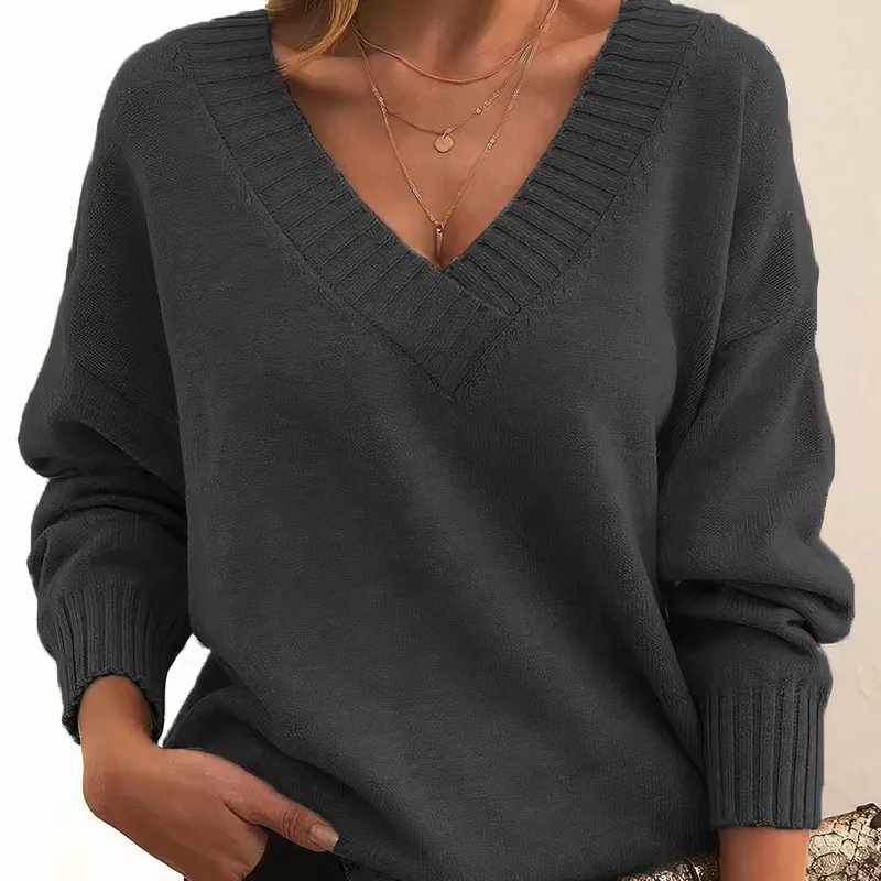 Damen Strickpullover mit V-Ausschnitt | Langärmliges Oberteil für Herbst und Winter
