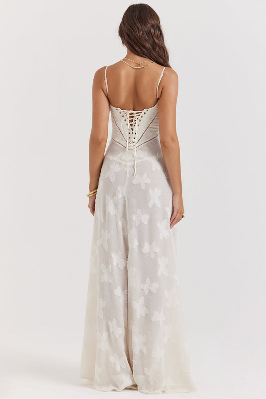 Floral besticktes Damenkleid | Maxi