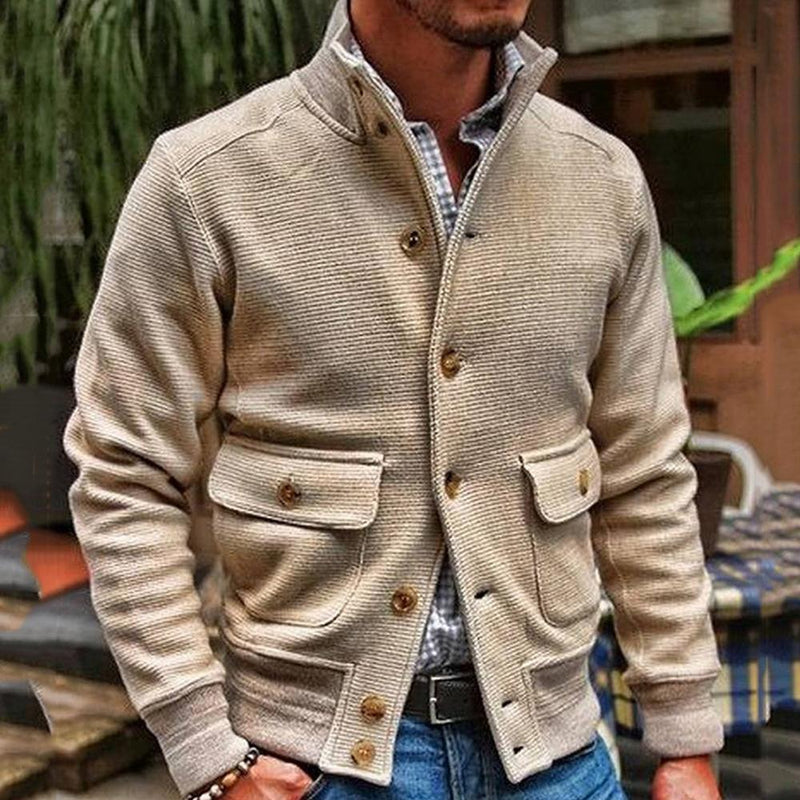Strickjacke mit Knöpfen für Herren | Cardigan mit Stehkragen