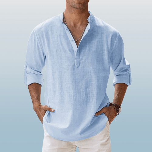 Langärmeliges Henley-Hemd für Herren | Normale Passform
