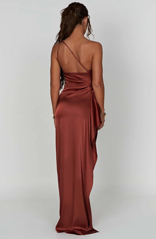 Damen Eine Schulter Satin Kleid | Maxi