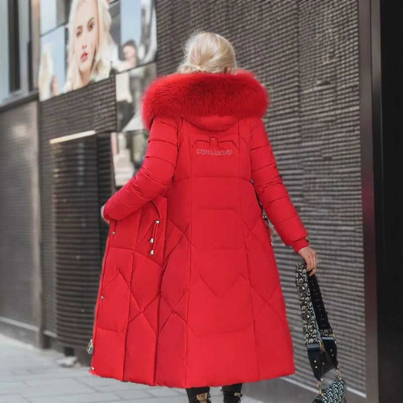 Langer Damen Winter-Parka | Dicker warmer Puffer mit Kunstpelz Kapuze