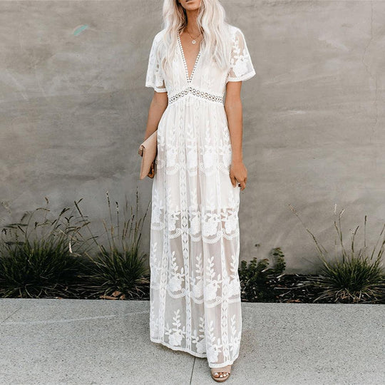 Damen Sommer Spitzenkleid | Maxi