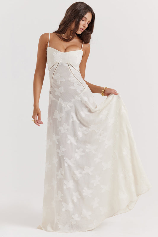 Floral besticktes Damenkleid | Maxi