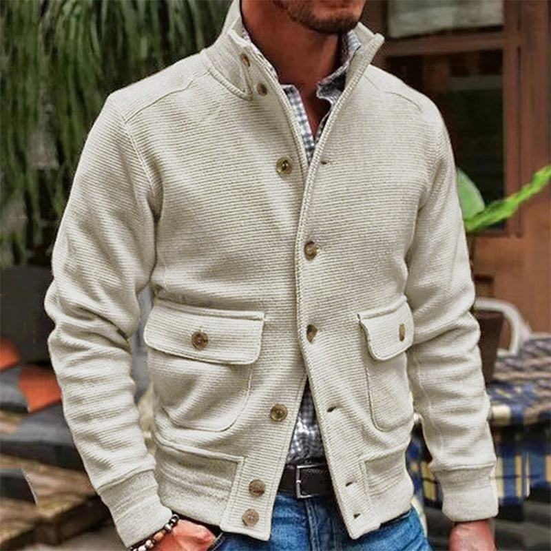 Strickjacke mit Knöpfen für Herren | Cardigan mit Stehkragen