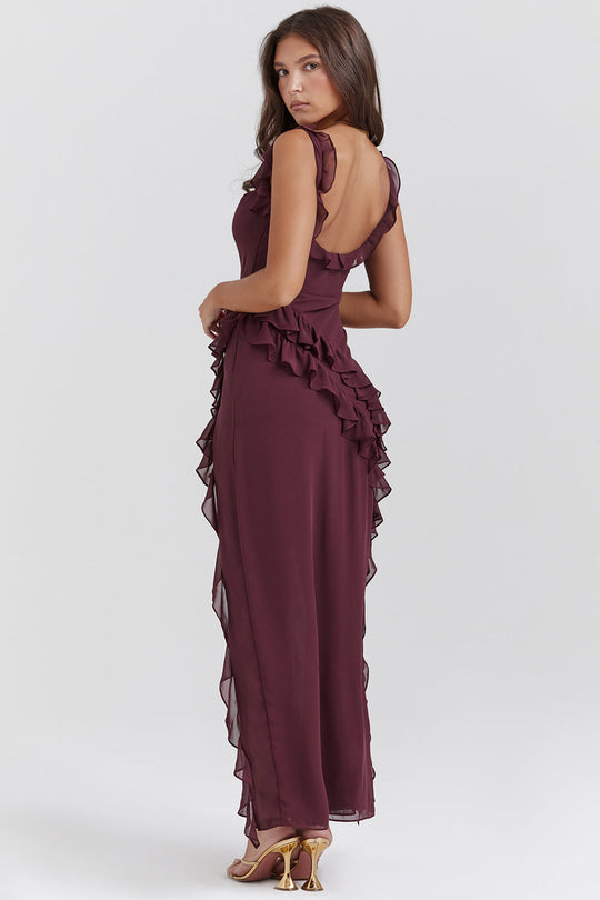 Ärmelloses Kleid mit Rüschen | Midi