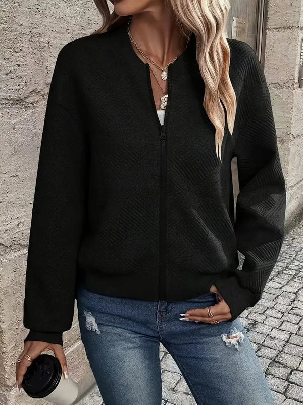 Texturierte Strickjacke mit Reißverschluss für Damen | Gerippter Saum und lange Ärmel
