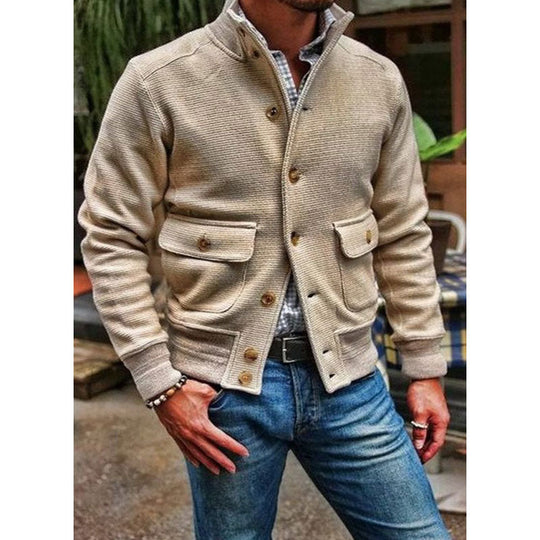 Strickjacke mit Knöpfen für Herren | Cardigan mit Stehkragen
