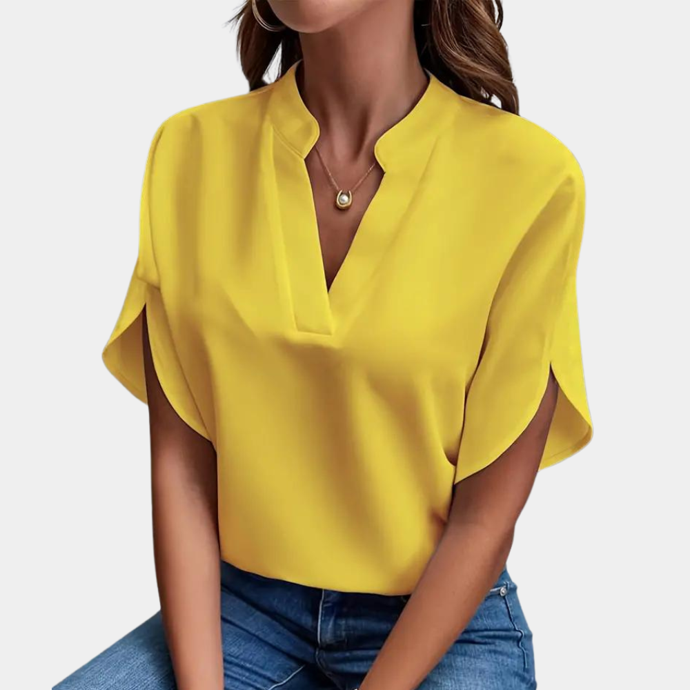 Damen Kurzarm Sommerbluse | V-Ausschnitt