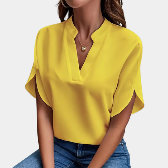 Damen Kurzarm Sommerbluse | V-Ausschnitt