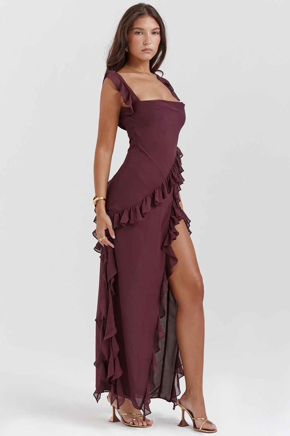 Ärmelloses Kleid mit Rüschen | Midi