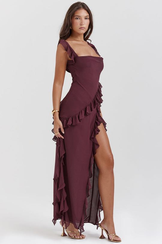 Ärmelloses Kleid mit Rüschen | Midi