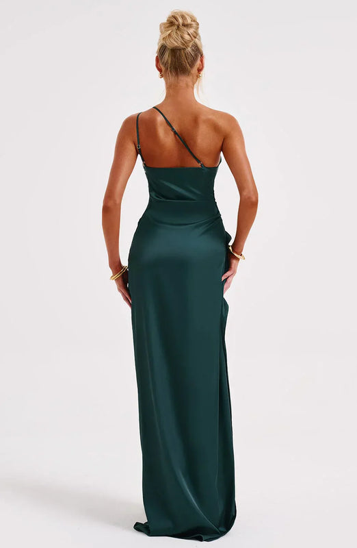 Damen Eine Schulter Satin Kleid | Maxi