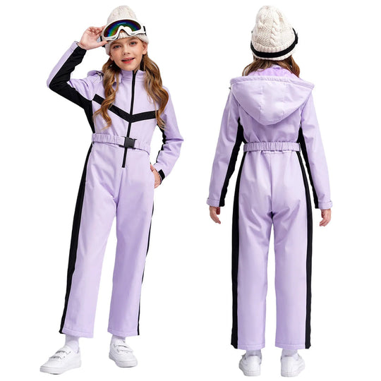 Kinder Skioverall für Mädchen | Einteiler Winteranzug mit Fleecefutter
