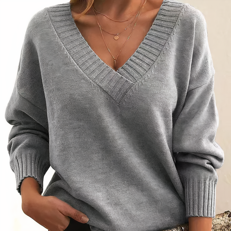 Damen Strickpullover mit V-Ausschnitt | Langärmliges Oberteil für Herbst und Winter