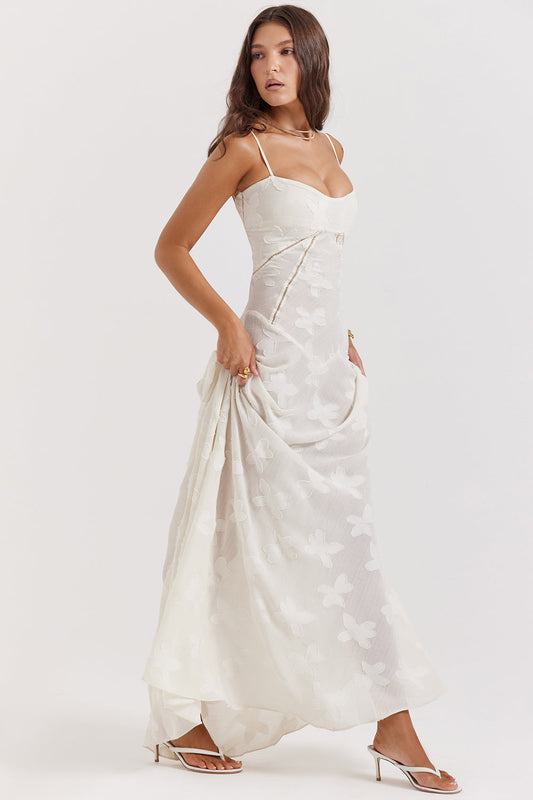Floral besticktes Damenkleid | Maxi
