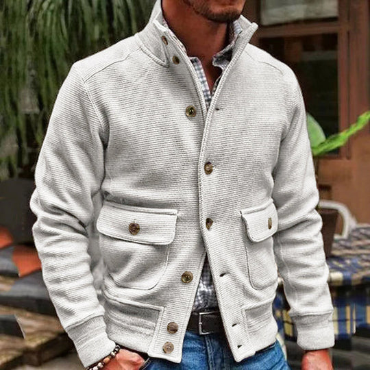 Strickjacke mit Knöpfen für Herren | Cardigan mit Stehkragen