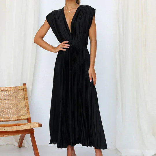 Damen V-Ausschnitt Maxikleid | Plissee