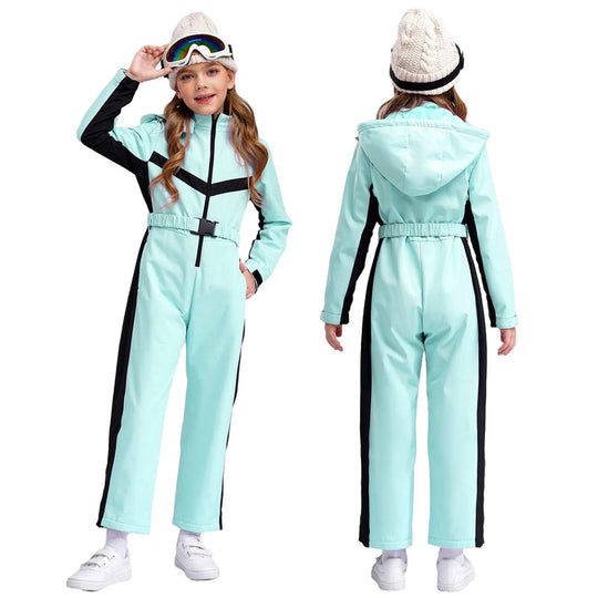 Kinder Skioverall für Mädchen | Einteiler Winteranzug mit Fleecefutter