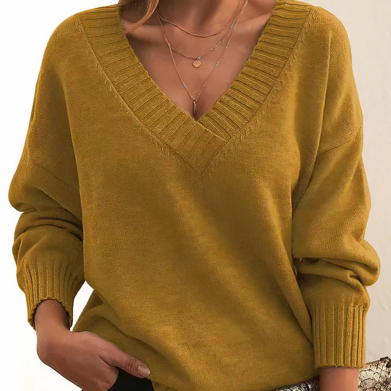 Damen Strickpullover mit V-Ausschnitt | Langärmliges Oberteil für Herbst und Winter