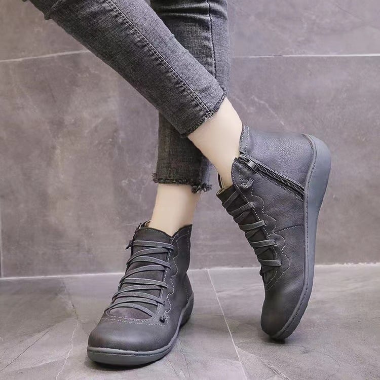 Schnürung Stiefeletten für Damen | Seitenreißverschluss Flache Sohle Bootie