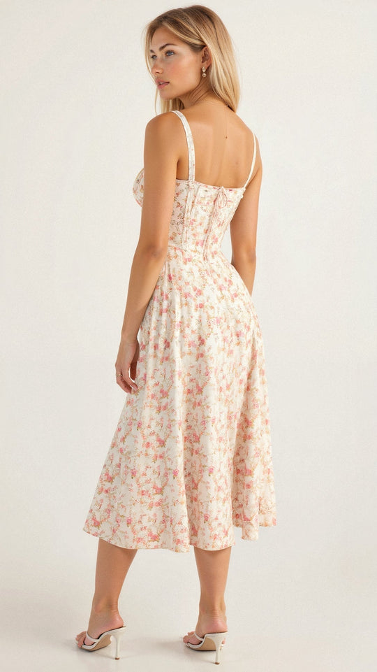 Damen Sweetheart Ausschnitt Blumen Kleid | Midi