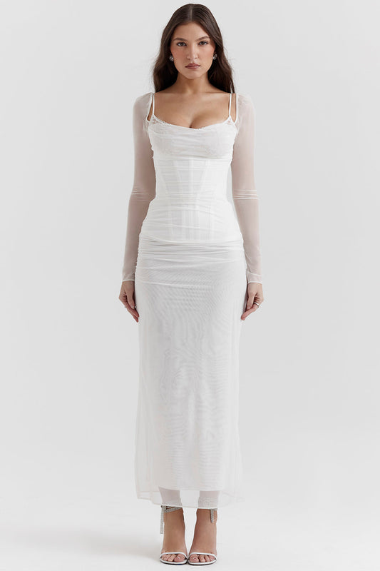 Tiefes Maxikleid mit langen Ärmeln für Damen | Schlanke Passform