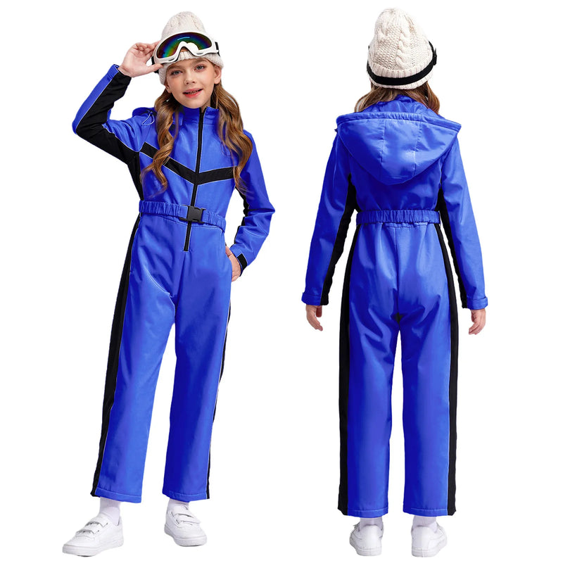 Kinder Skioverall für Mädchen | Einteiler Winteranzug mit Fleecefutter