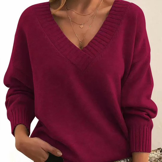 Damen Strickpullover mit V-Ausschnitt | Langärmliges Oberteil für Herbst und Winter