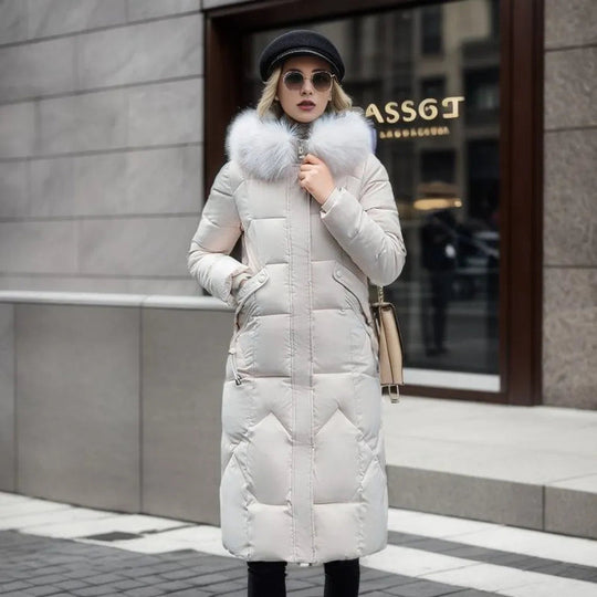 Langer Damen Winter-Parka | Dicker warmer Puffer mit Kunstpelz Kapuze