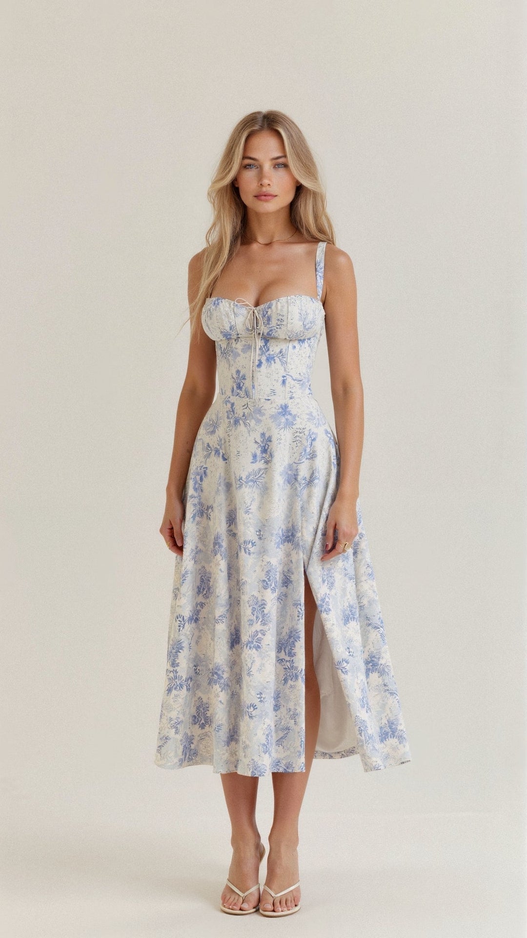 Damen Sweetheart Ausschnitt Blumen Kleid | Midi