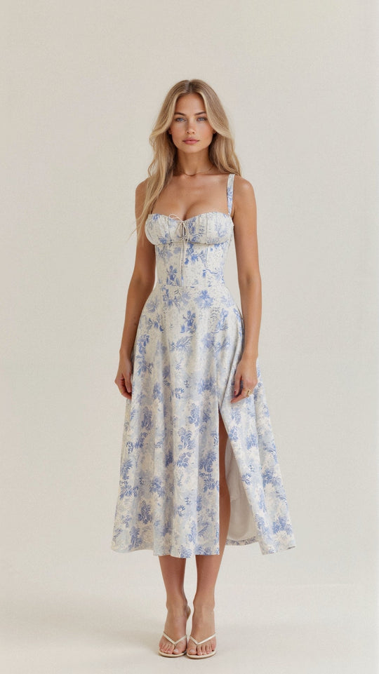 Damen Sweetheart Ausschnitt Blumen Kleid | Midi