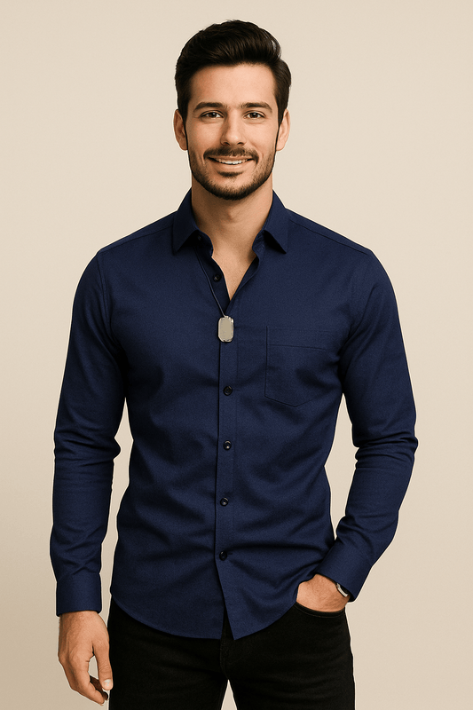 Spitzer Kragen Langarm Anzughemd für Herren | Einzelne Brusttasche