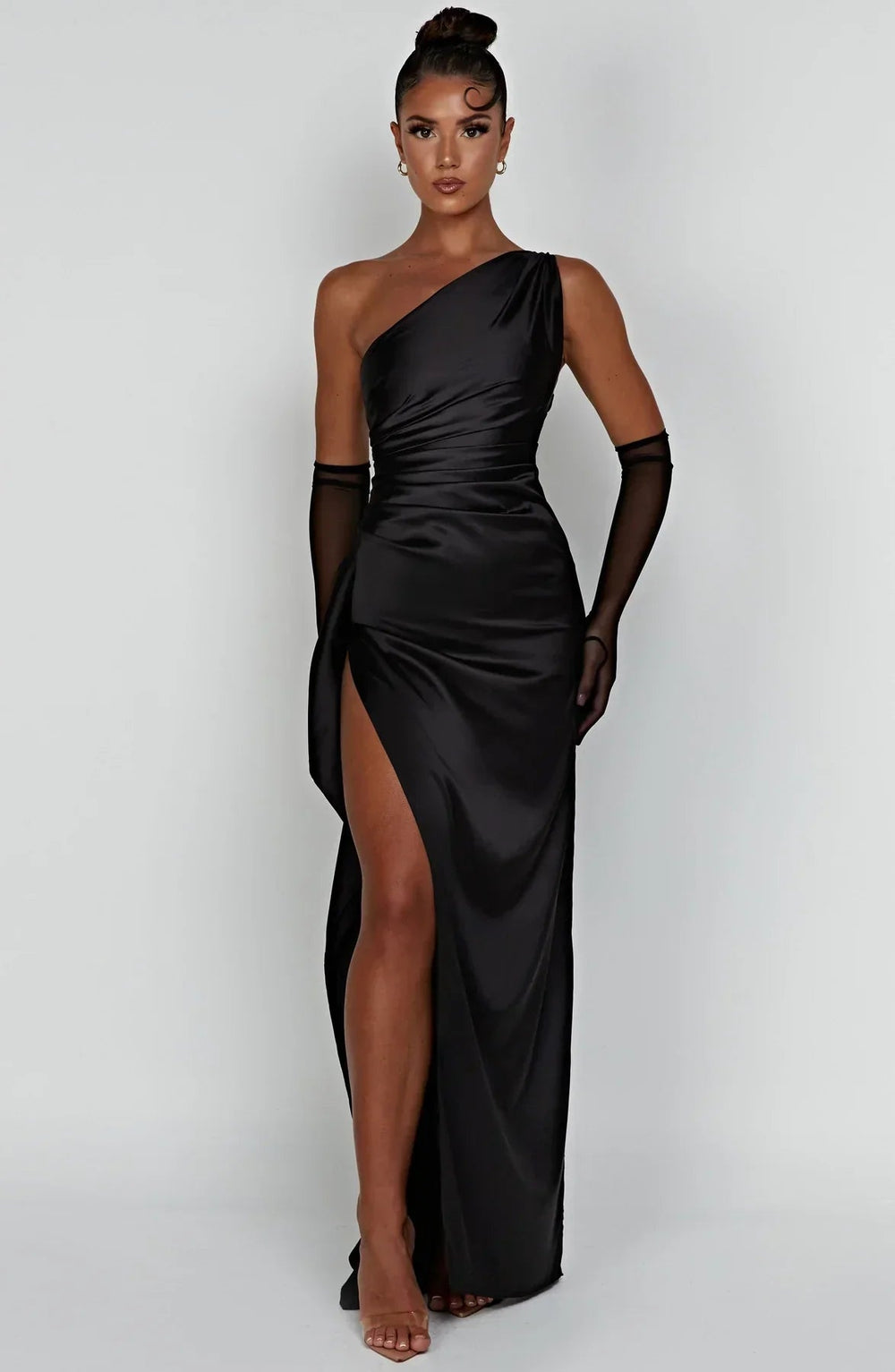 Damen Eine Schulter Satin Kleid | Maxi