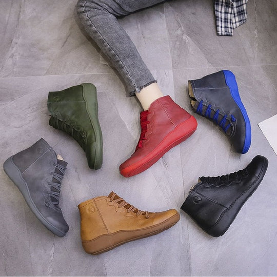 Schnürung Stiefeletten für Damen | Seitenreißverschluss Flache Sohle Bootie