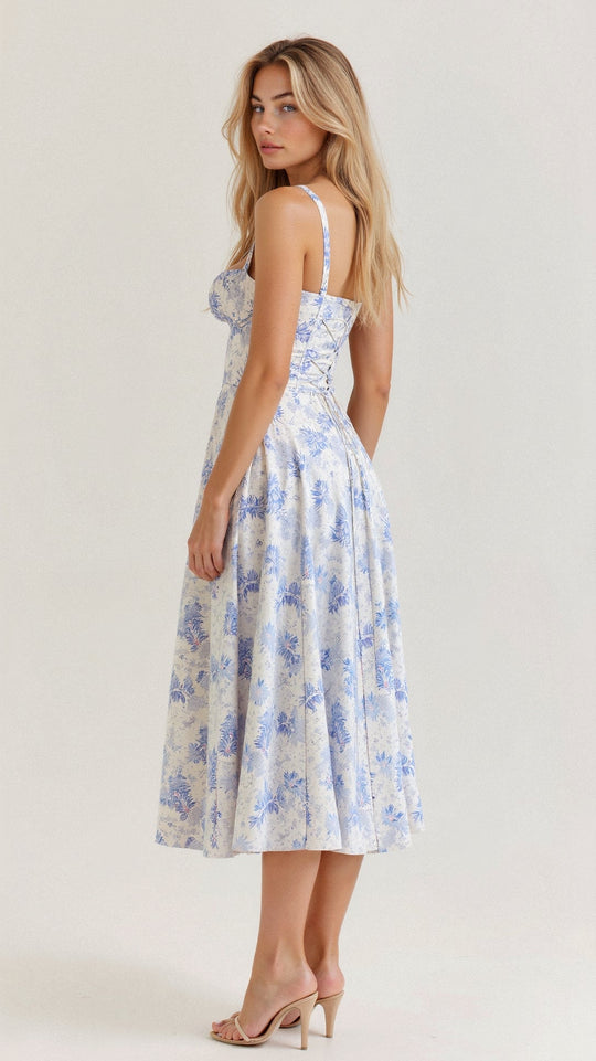 Damen Sweetheart Ausschnitt Blumen Kleid | Midi